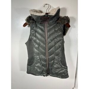 Goode Rider Luxury Down Puffer Vest Sz M Green Down Fill Fur Trim Equestrian